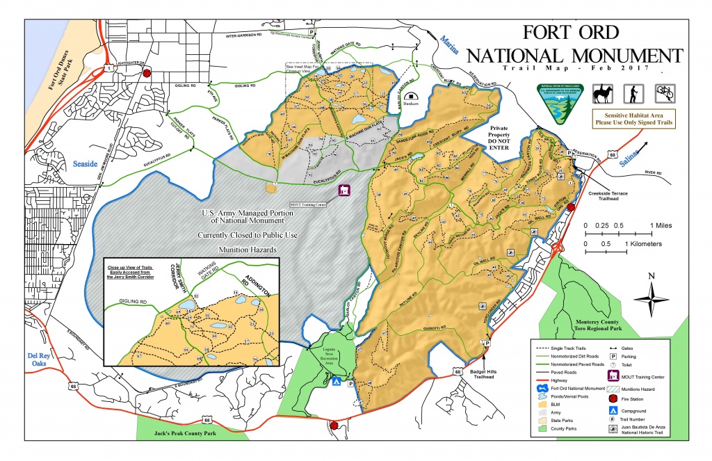 Public Room: California: Fort Ord National Monument Trail Map - Blm Land Map California
