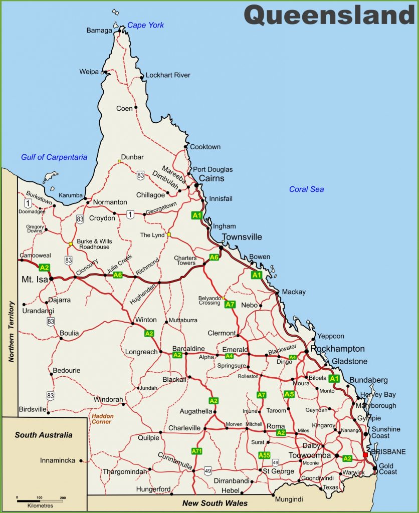 Queensland Highway Map Printable Map Of Queensland 836x1024 