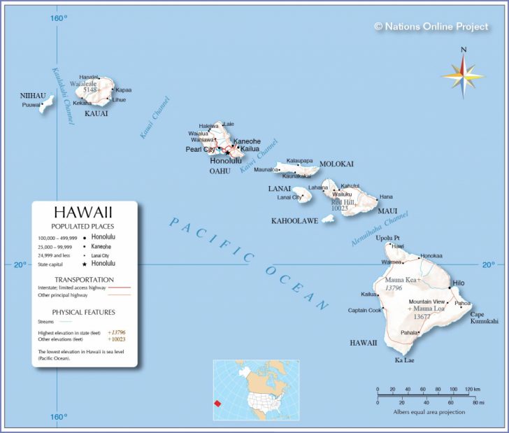 Map Of Hawaiian Islands And California