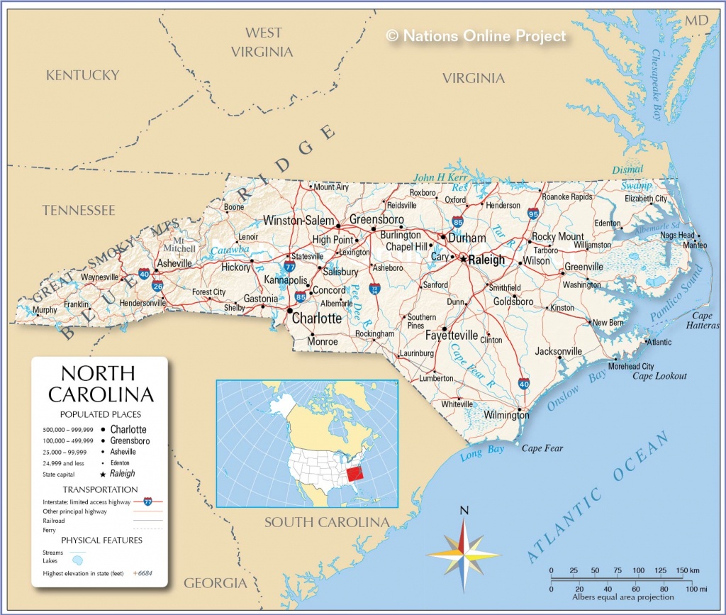 Reference Maps Of North Carolina, Usa - Nations Online Project - Printable Map Of North Carolina Cities