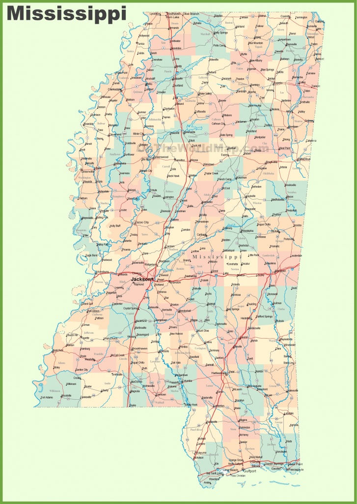 Road Map Of Mississippi With Cities - Printable Map Of Ms