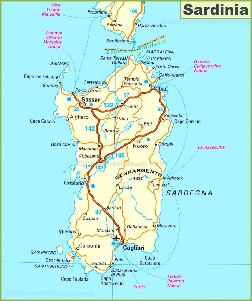Road Map Of Sardinia - Printable Map Of Sardinia