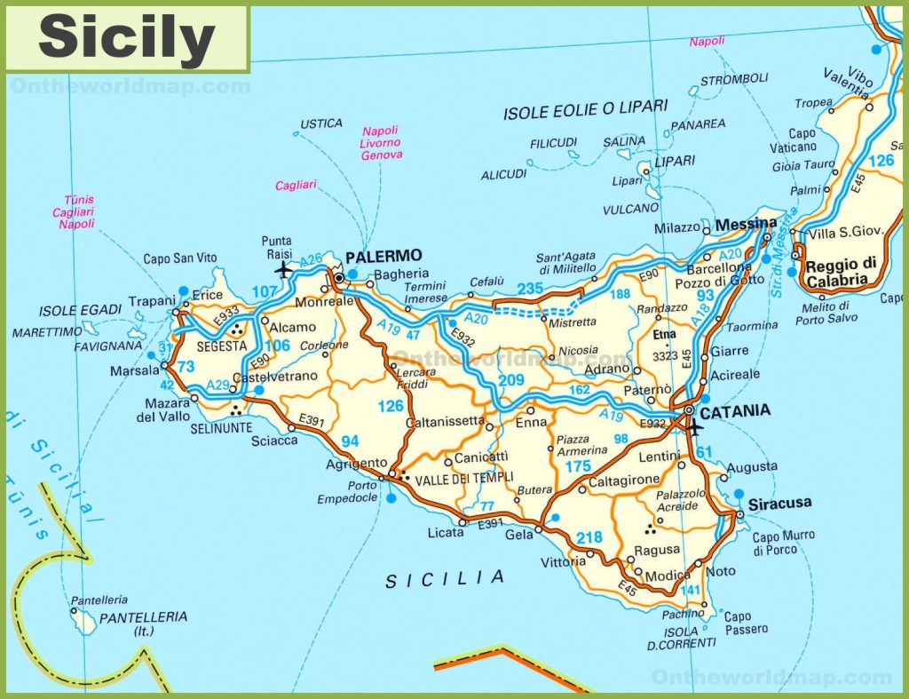 Road Map Of Sicily With Cities And Towns Printable Map Of Sicily