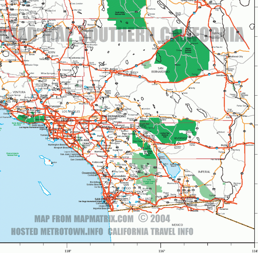 Road Map Of Southern California Including : Santa Barbara, Los - Printable Map Of Southern California