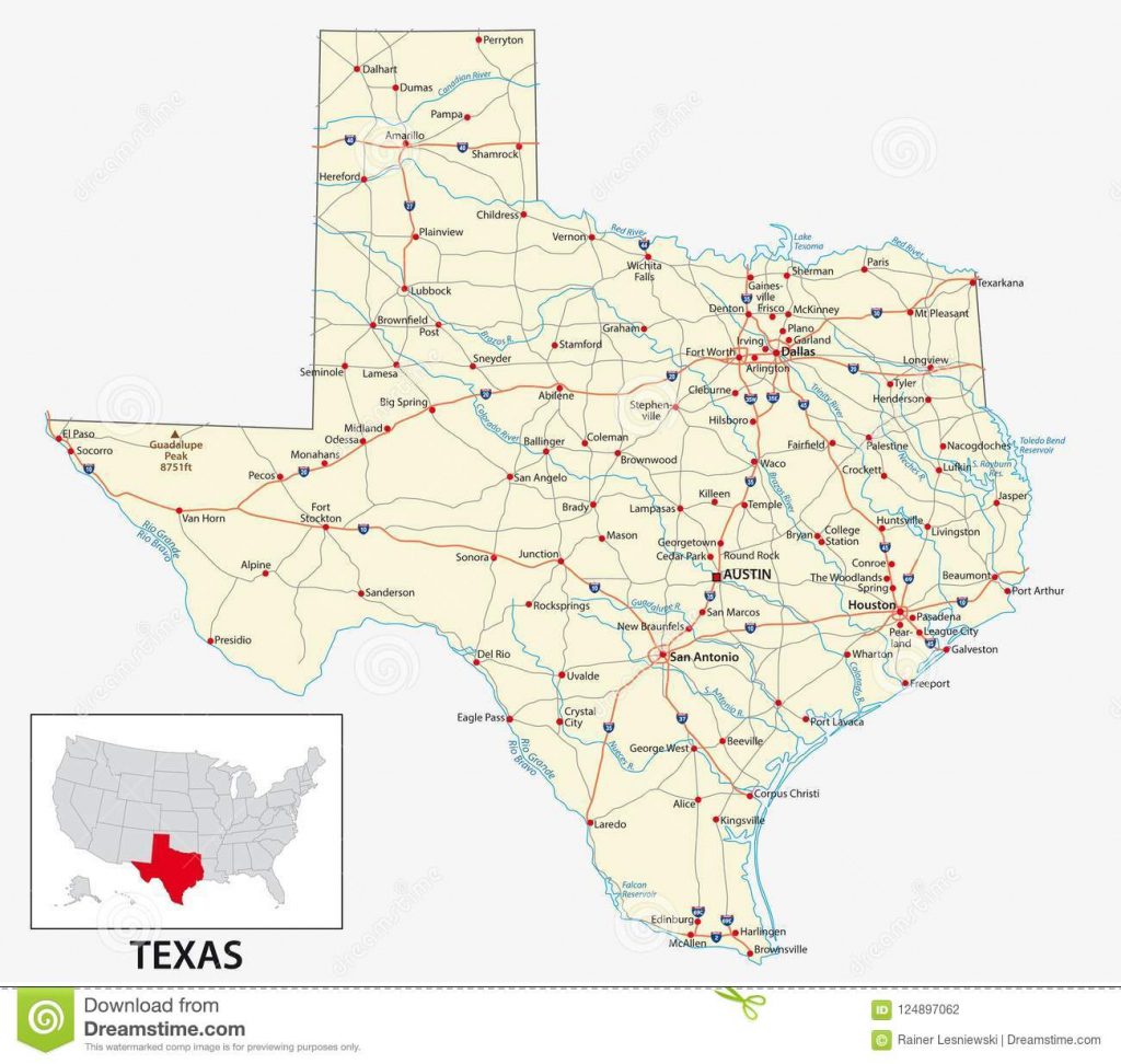 Road Map Of The Us American State Of Texas Stock Vector Big Spring