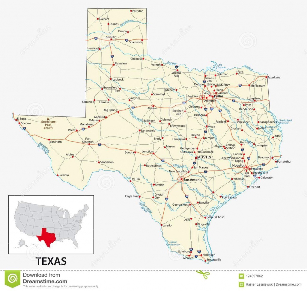 Road Map Of The Us American State Of Texas Stock Vector - Big Spring Texas Map