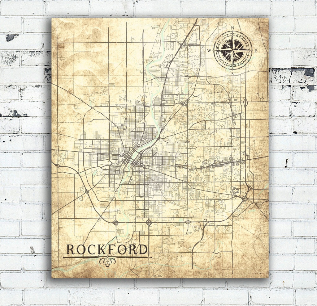 Rockford Il Canvas Print Illinois Il Vintage Map Wall Art Town City - Printable Map Of Rockford Il