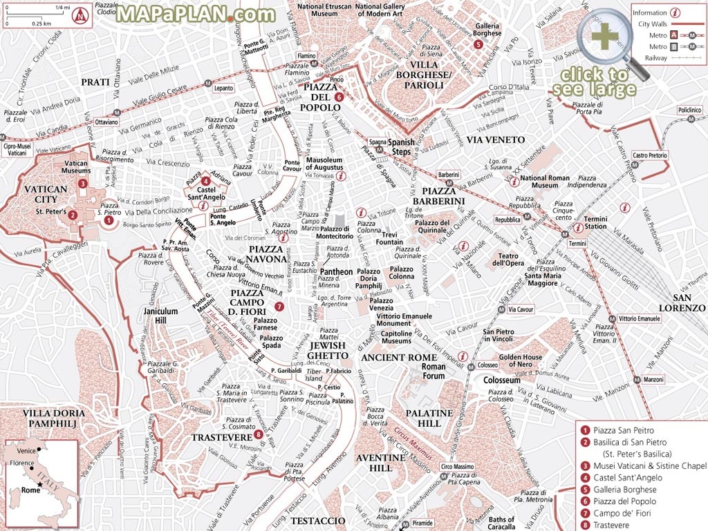 Rome Maps - Top Tourist Attractions - Free, Printable City Street Map - Rome City Map Printable