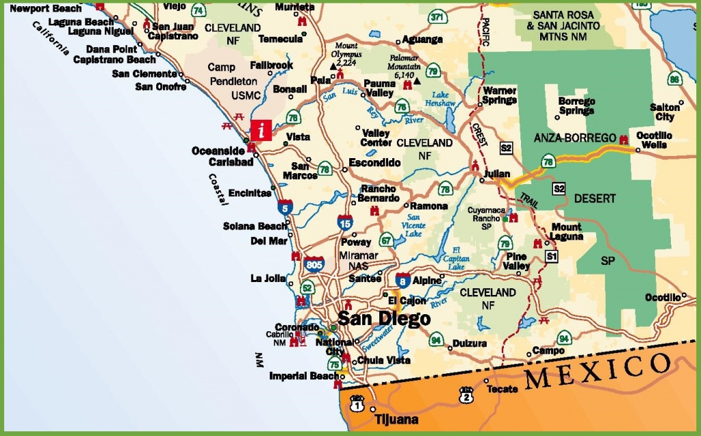 San Diego Area Road Map - Printable Map Of San Diego County