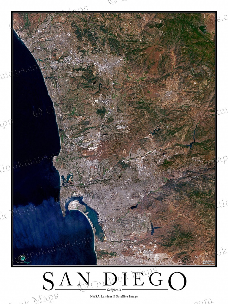 San Diego, Ca Area Satellite Map Print | Aerial Image Poster - Satellite Map Of California