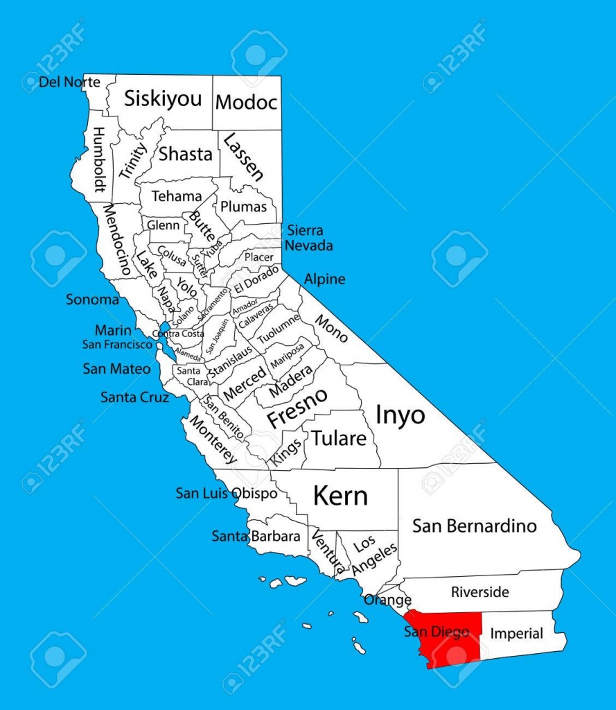 San Diego County (California, United States Of America) Vector - San Diego On The Map Of California