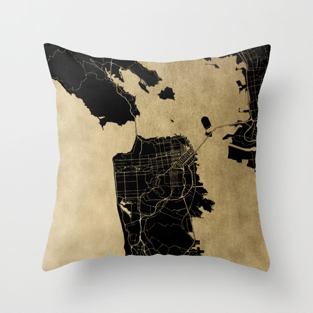 San Francisco California Black And Gold Map Throw Pillowmapmaker - California Map Pillow