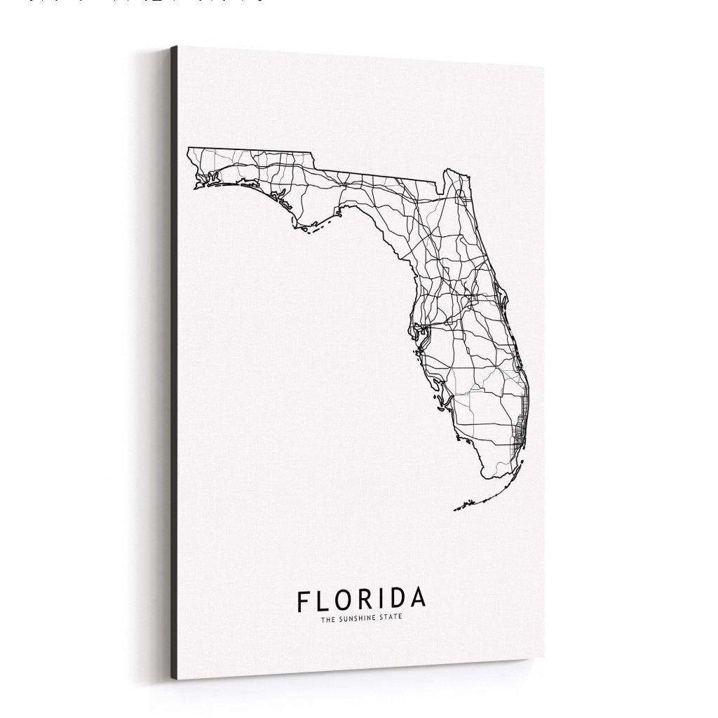 Shop Noir Gallery Florida Black &amp;amp; White State Map Canvas Wall Art - Florida Map Art