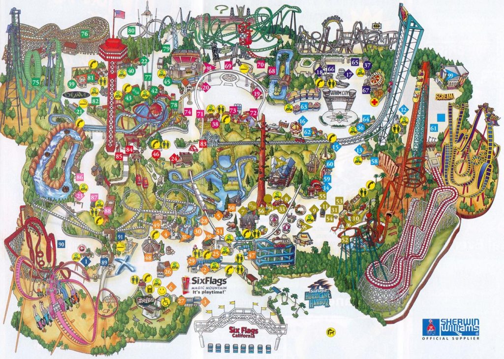 Six Flags Magic Mountain Map Assorted Ii In 2019 Theme Park Map   Six Flags Magic Mountain Map Assorted Ii In 2019 Theme Park Map Amusement Parks California Map 1024x729 