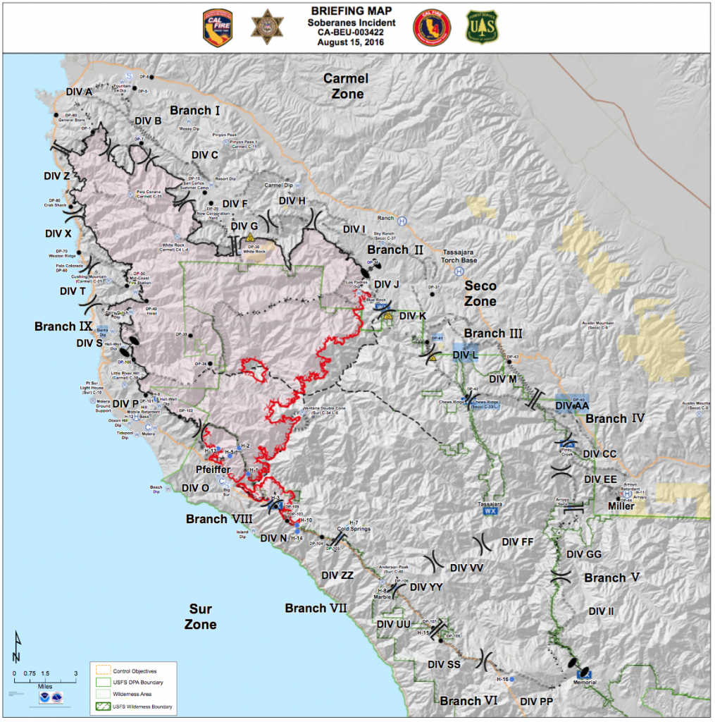 Soberanes Fire Briefing Map 8/15/16 + Pdf&amp;#039;s | Big Sur California - California Highway 1 Closure Map