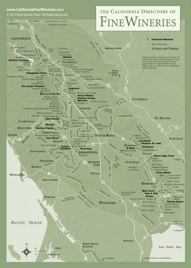 Sonoma County Map Of California Fine Wineries – Map Of Wineries In ...