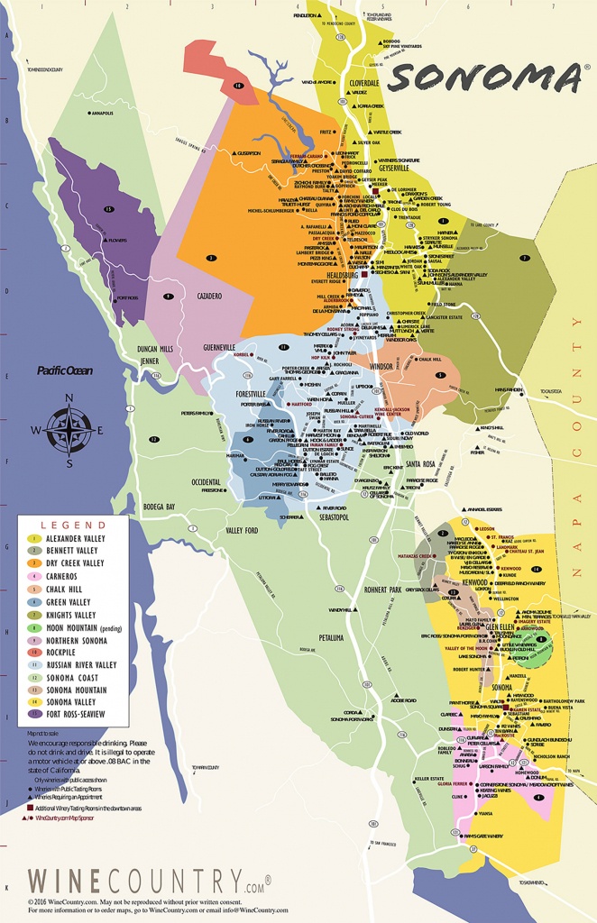 Sonoma County Wine Country Maps - Sonoma - Napa Winery Map Printable