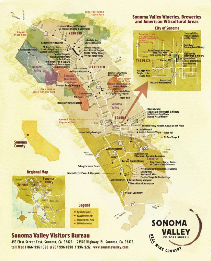 Sonoma Valley Wine Map - Best In Sonoma - Wine Tasting California Map