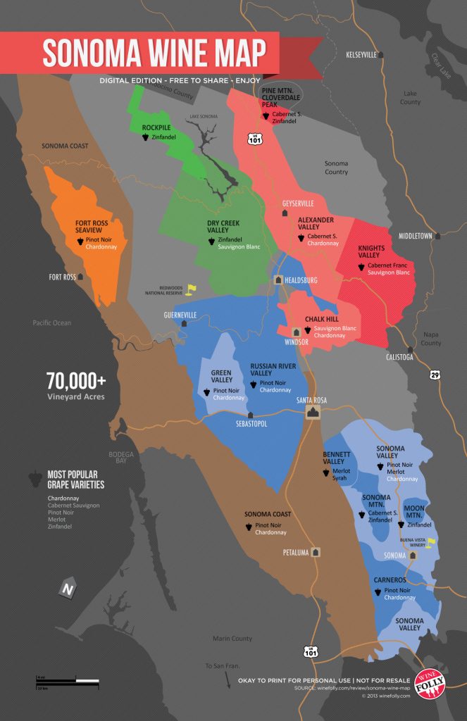 Sonoma Wine Map (Poster) | Wine Folly - California Wine Appellation Map ...