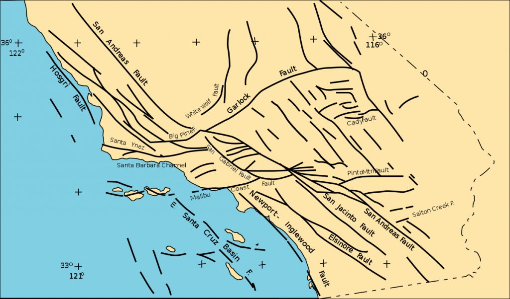 Southern California Faults Wikipedia California Fault Lines Map 1024x602 