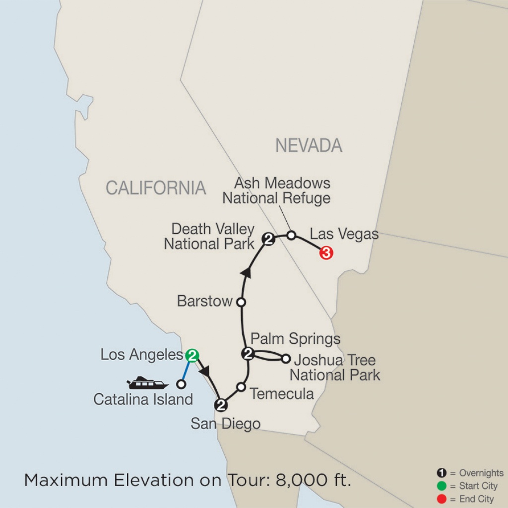 Southern California With Death Valley &amp;amp; Joshua Tree National Parks With  Stay In Las Vegas - National Parks In Southern California Map