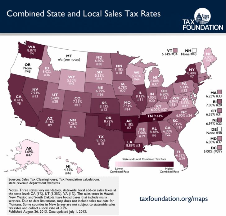 State And Local Sales Tax Rates Midyear 2013 Tax Foundation Texas Sales Tax Map 728x696 