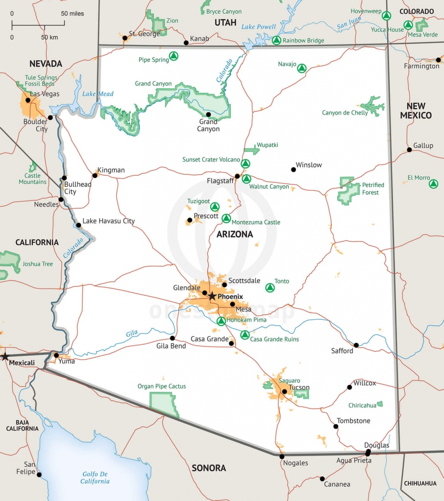 Stock Vector Map Of Arizona | One Stop Map - Printable Map Of Arizona