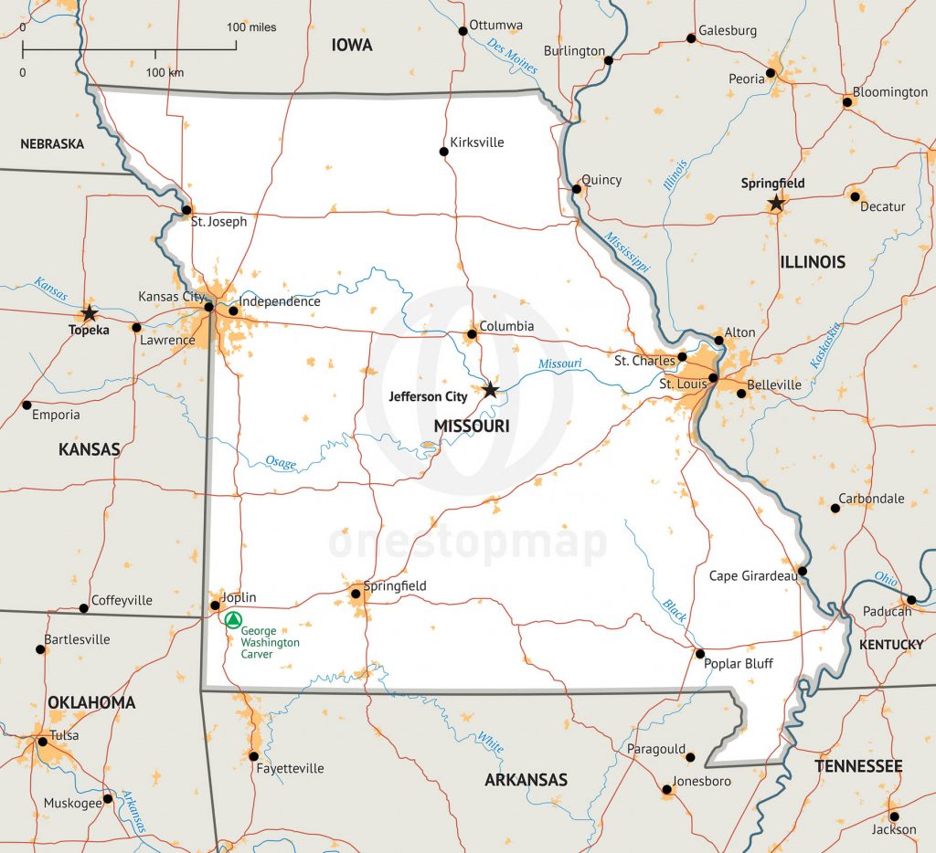 Stock Vector Map Of Missouri | One Stop Map - Printable Map Of Missouri ...
