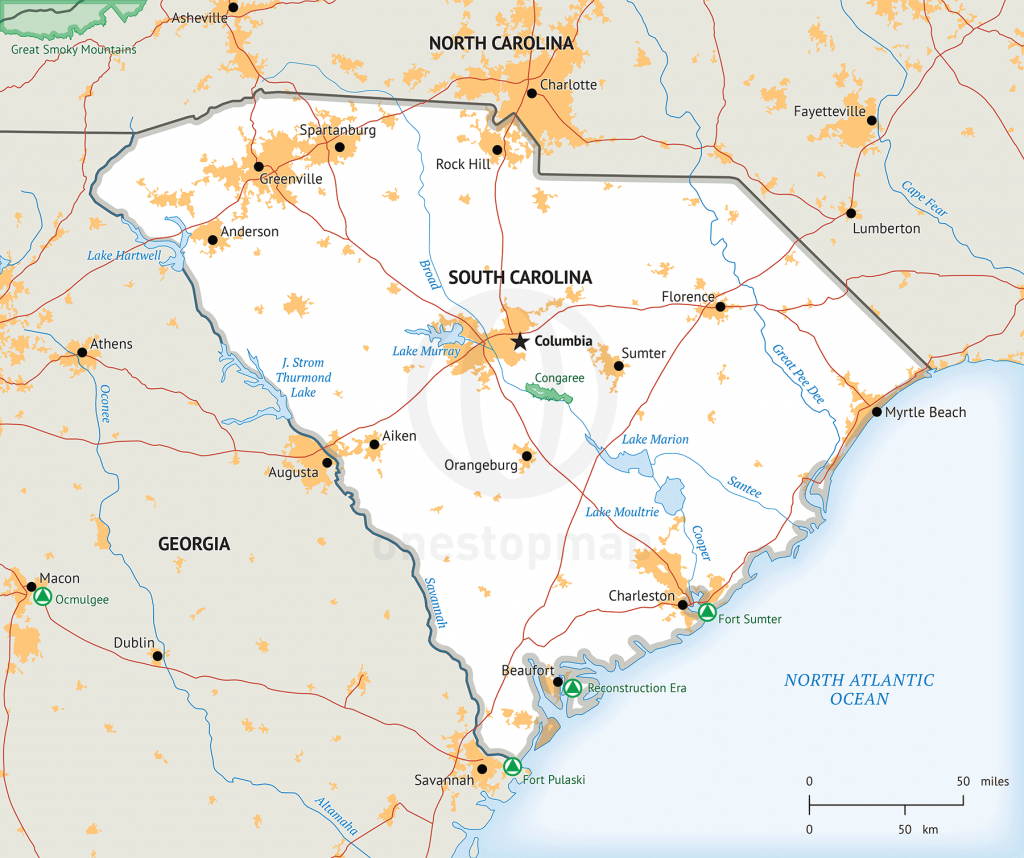 Stock Vector Map Of South Carolina | One Stop Map - Printable Map Of South Carolina