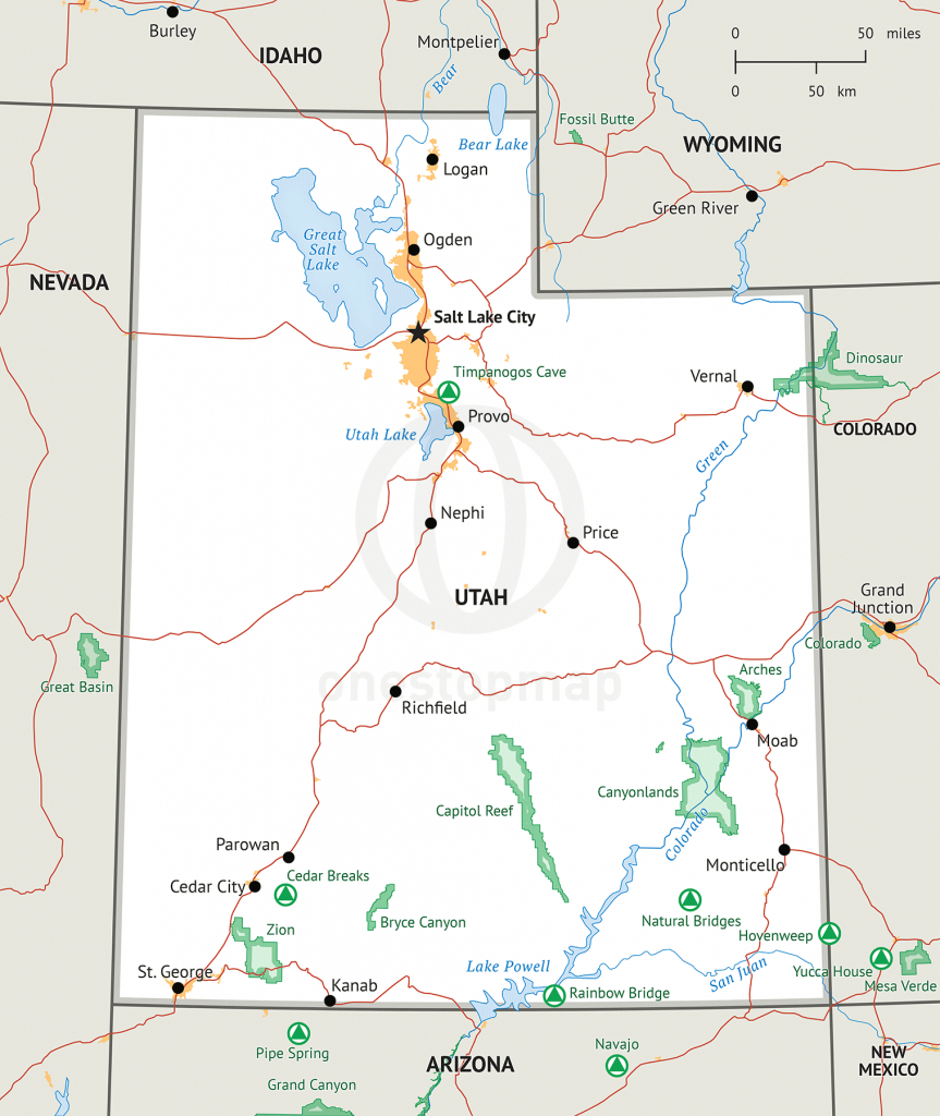 Stock Vector Map Of Utah | One Stop Map - Printable Map Of Utah