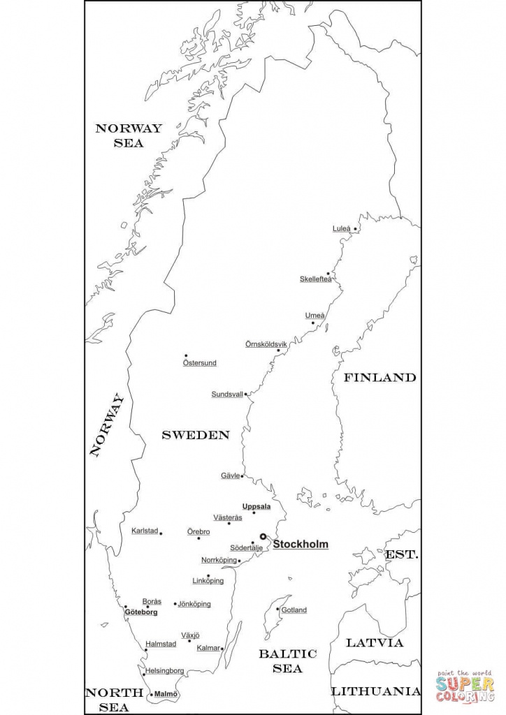 Sweden Map With Cities Coloring Page | Free Printable Coloring Pages - Printable Map Of Sweden