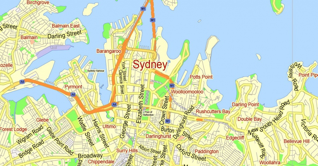 Sydney Vector Map Australia Exact Printable City Plan Editable Adobe - Printable Map Of Sydney