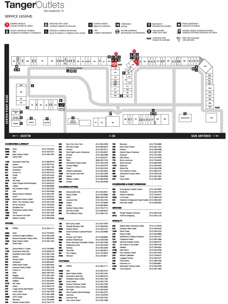Tanger Outlets San Marcos (103 Stores) - Shopping In San Marcos - Tanger Outlets Texas City Stores Map