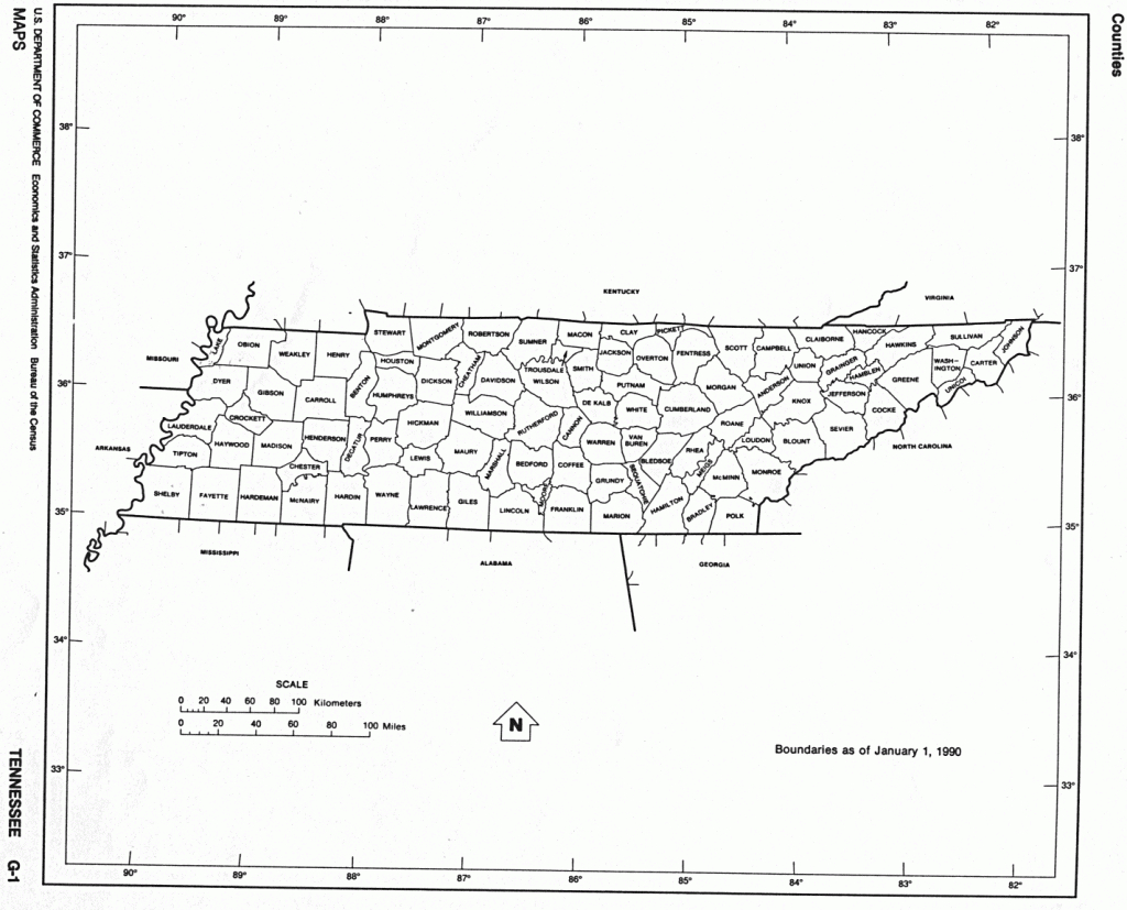 Tennessee State Map With Counties Outline And Location Of Each - Printable County Maps