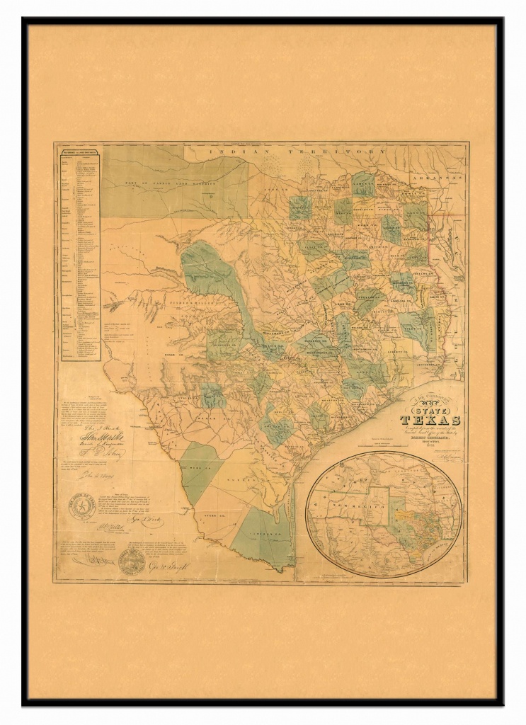 Texas 1853 Historical Print Framed Wall Map (Black) – Kappa Map Group - Framed Texas Map