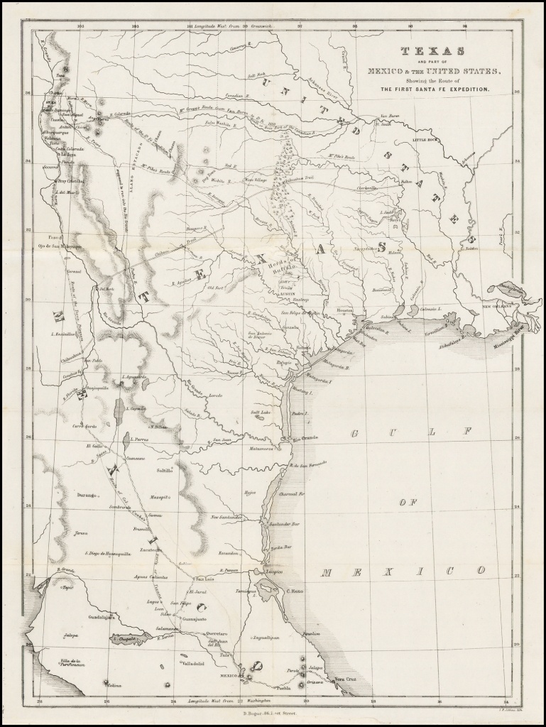 Texas And Part Of Mexico &amp;amp; The United States, Showing The Route Of - Map Of Texas Showing Santa Fe