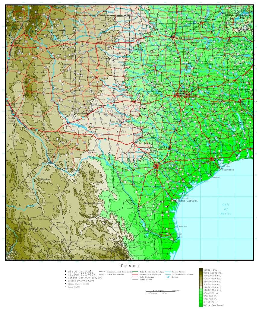 Texas Elevation Map - Topographical Map Of Texas Hill Country