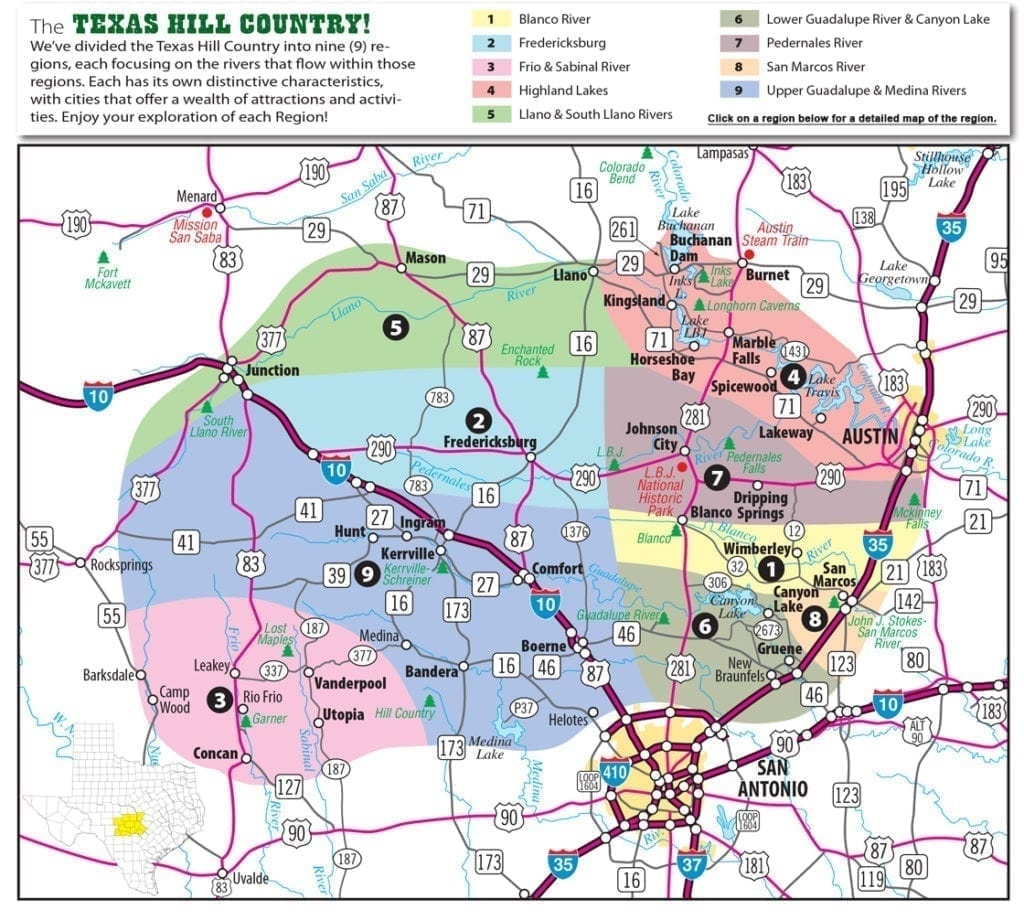 Texas Hill Country Map With Cities &amp;amp; Regions · Hill-Country-Visitor - Hill Country Texas Wineries Map