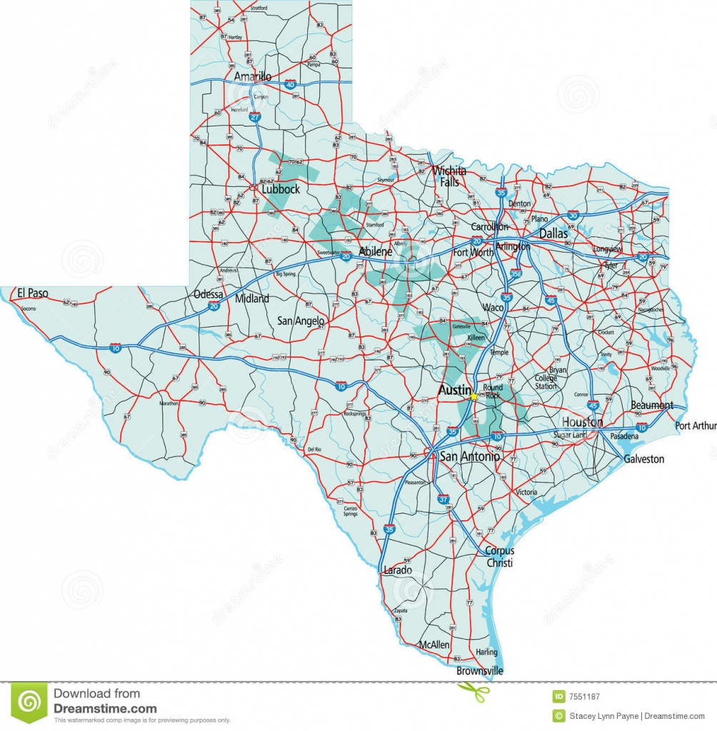 Texas Interstate Map Stock Vector. Illustration Of Dallas - 7551187 - Free Texas Highway Map