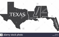 Texas - Louisiana - Mississippi - Alabama - Florida Map Labelled - Florida Louisiana Map