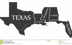Texas - Louisiana - Mississippi - Alabama - Florida Map Labelled - Mississippi Florida Map