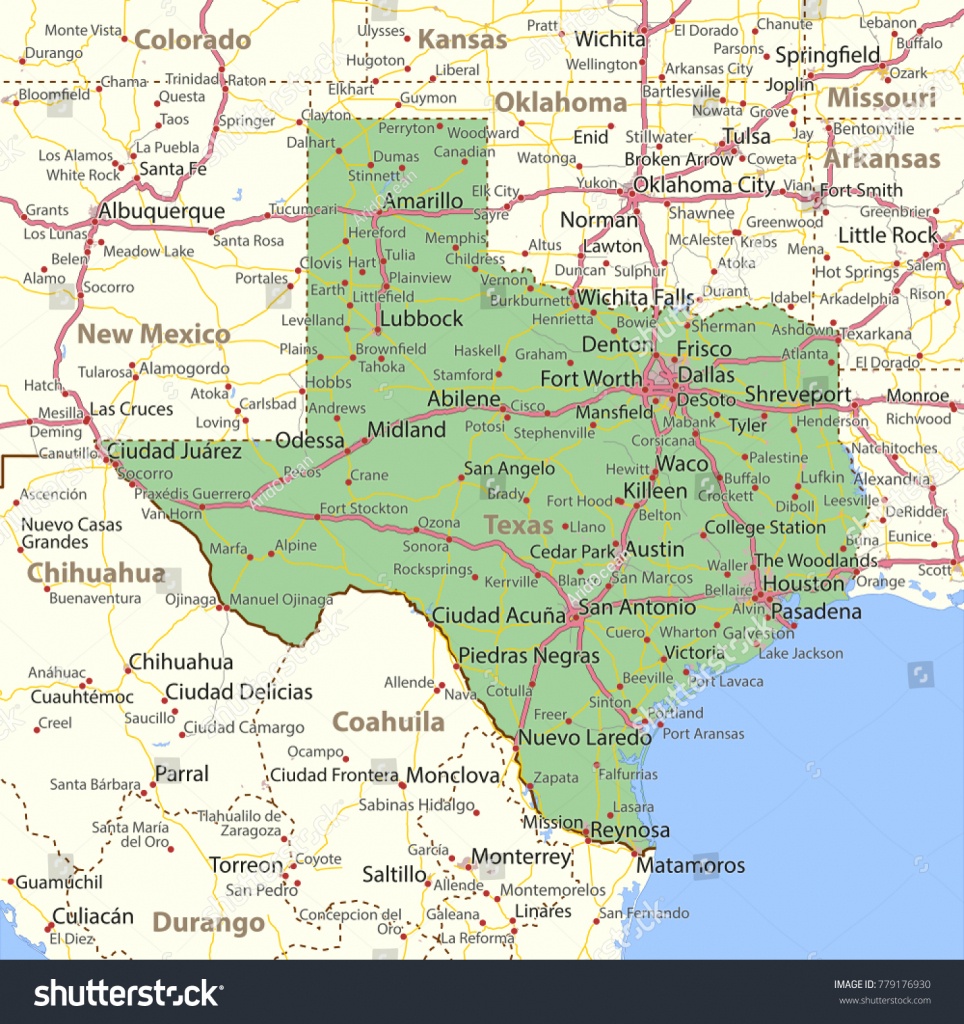 Texas Map Shows State Borders Urban Image Vectorielle De Stock - Brady Texas Map