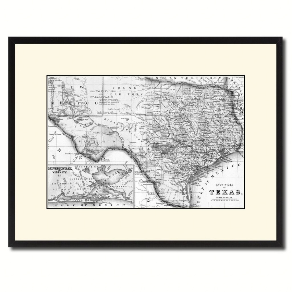 Texas Vintage B&amp;amp;w Map Canvas Print, Picture Frame Home Decor Wall - Texas Map Canvas