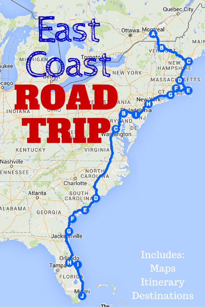 The Best Ever East Coast Road Trip Itinerary | Road Trip Ideas - California To Florida Road Trip Map