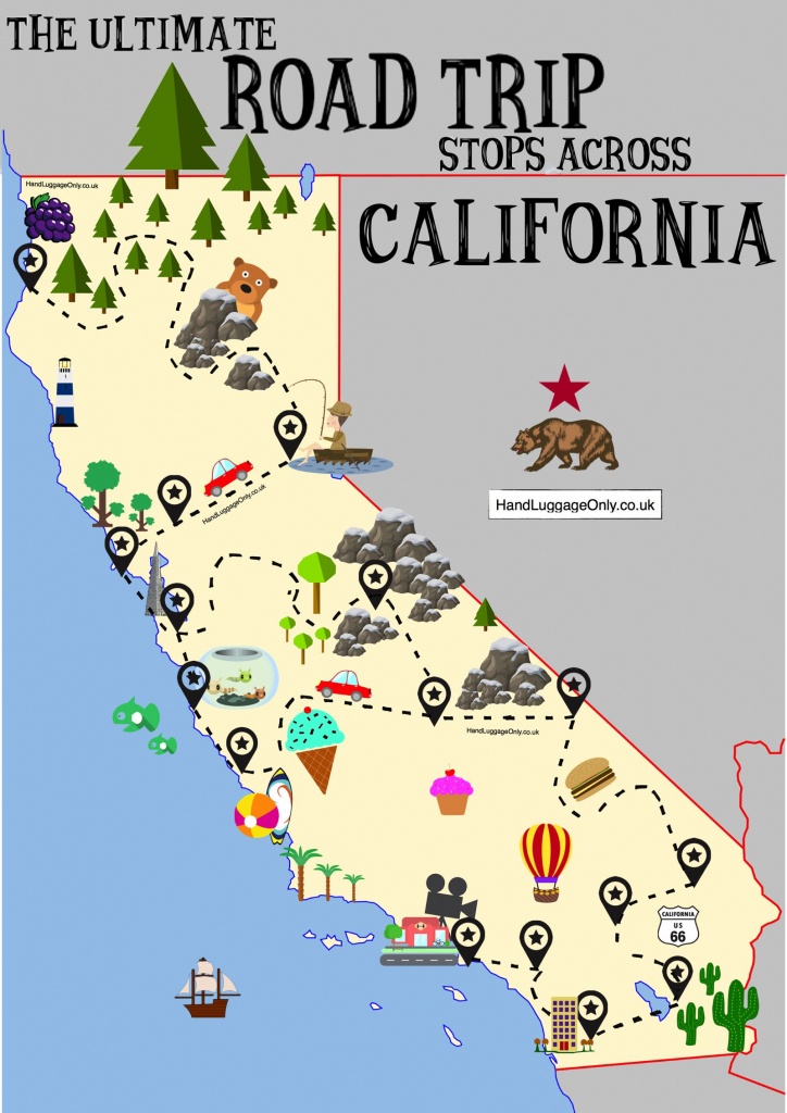 The Ultimate Road Trip Map Of Places To Visit In California - Hand - California Attractions Map