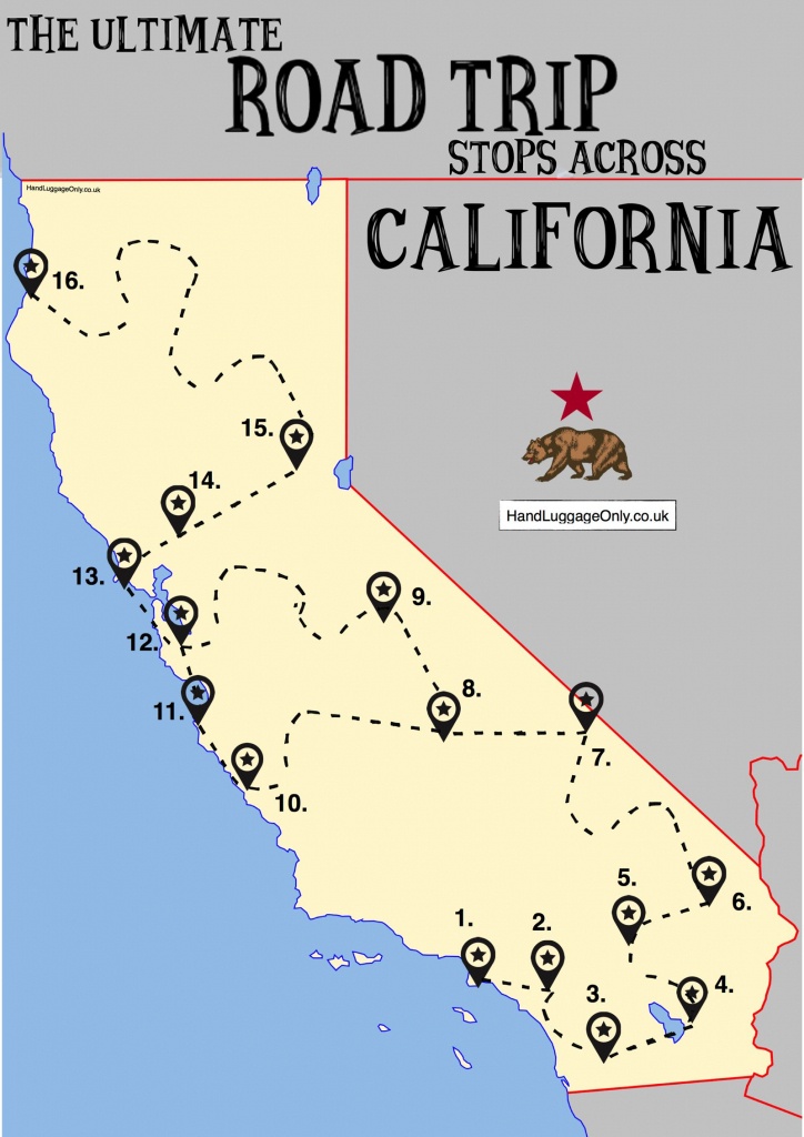 The Ultimate Road Trip Map Of Places To Visit In California - Hand - California Coast Attractions Map