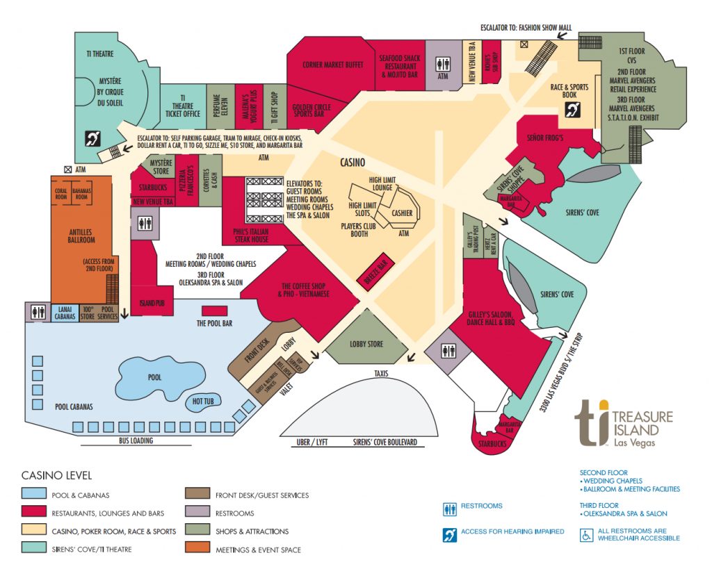 Ti Hotel Property Map Treasure Island Hotel And Casino, Las Vegas ...