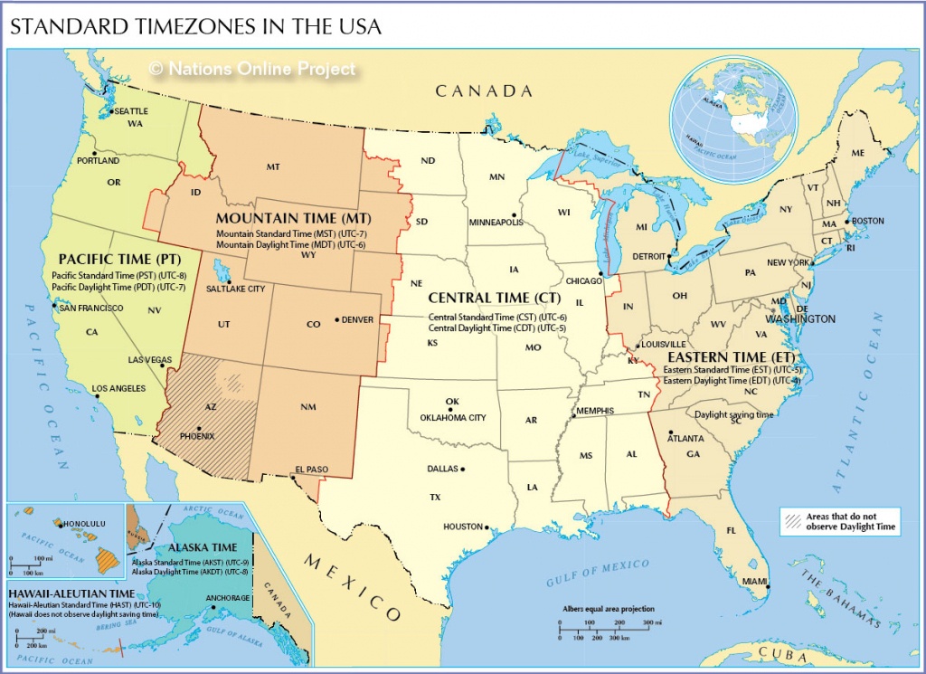 Time Zone Map Of The United States - Nations Online Project - Printable North America Time Zone Map