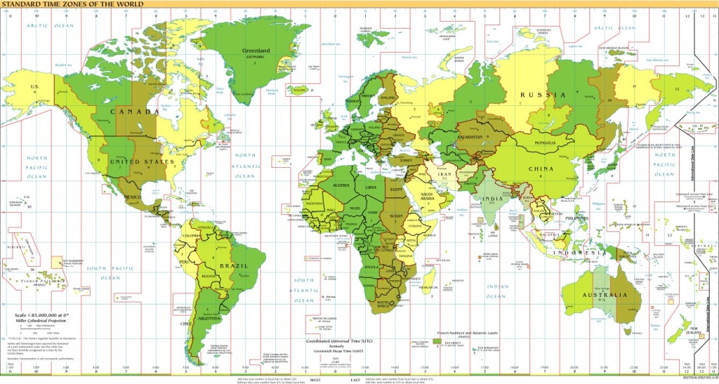 Time Zones Of The World Map (Large Version) - World Map Time Zones Printable Pdf