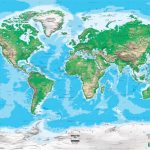 Topographic World Wall Map   Miller Projection   Topographic World Map Printable